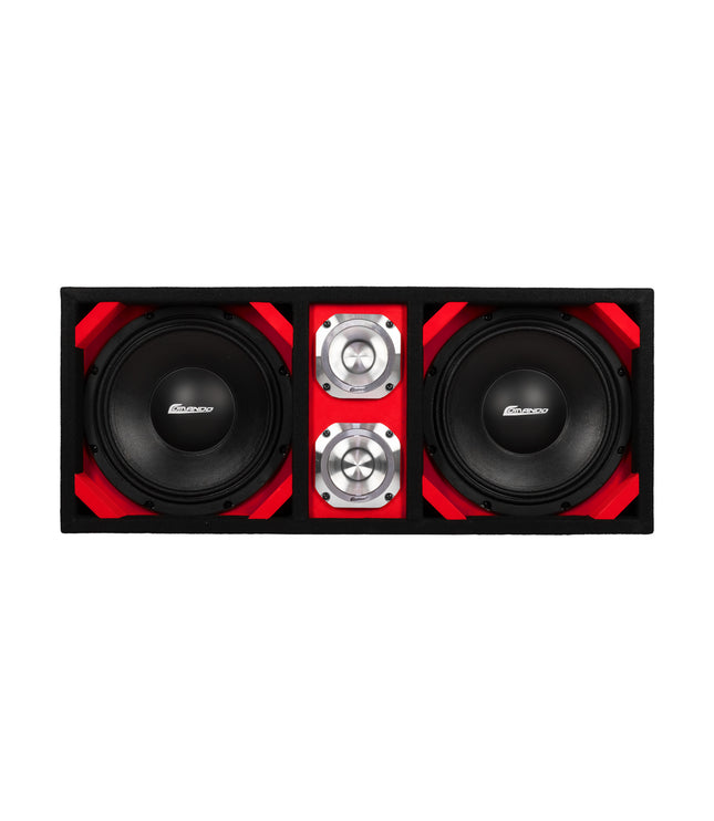 KTPONV2-210RED / CAJA DOBLE CON PUERTO CARGADO DE 10" ROJO + 2 TWEETER