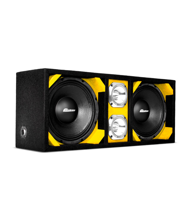KTPONV2-210YELLOW / CAJA CON PUERTO CARGADO AMARILLO DE 10" DOBLE + 2 TWEETER