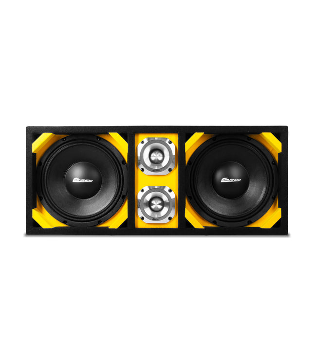 KTPONV2-210YELLOW / CAJA CON PUERTO CARGADO AMARILLO DE 10" DOBLE + 2 TWEETER