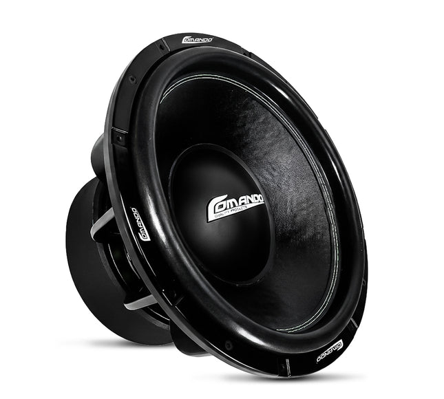 Comando Audio Inc 15 inch Turbo subwoofer with die-cast aluminum basket for a car audio system.